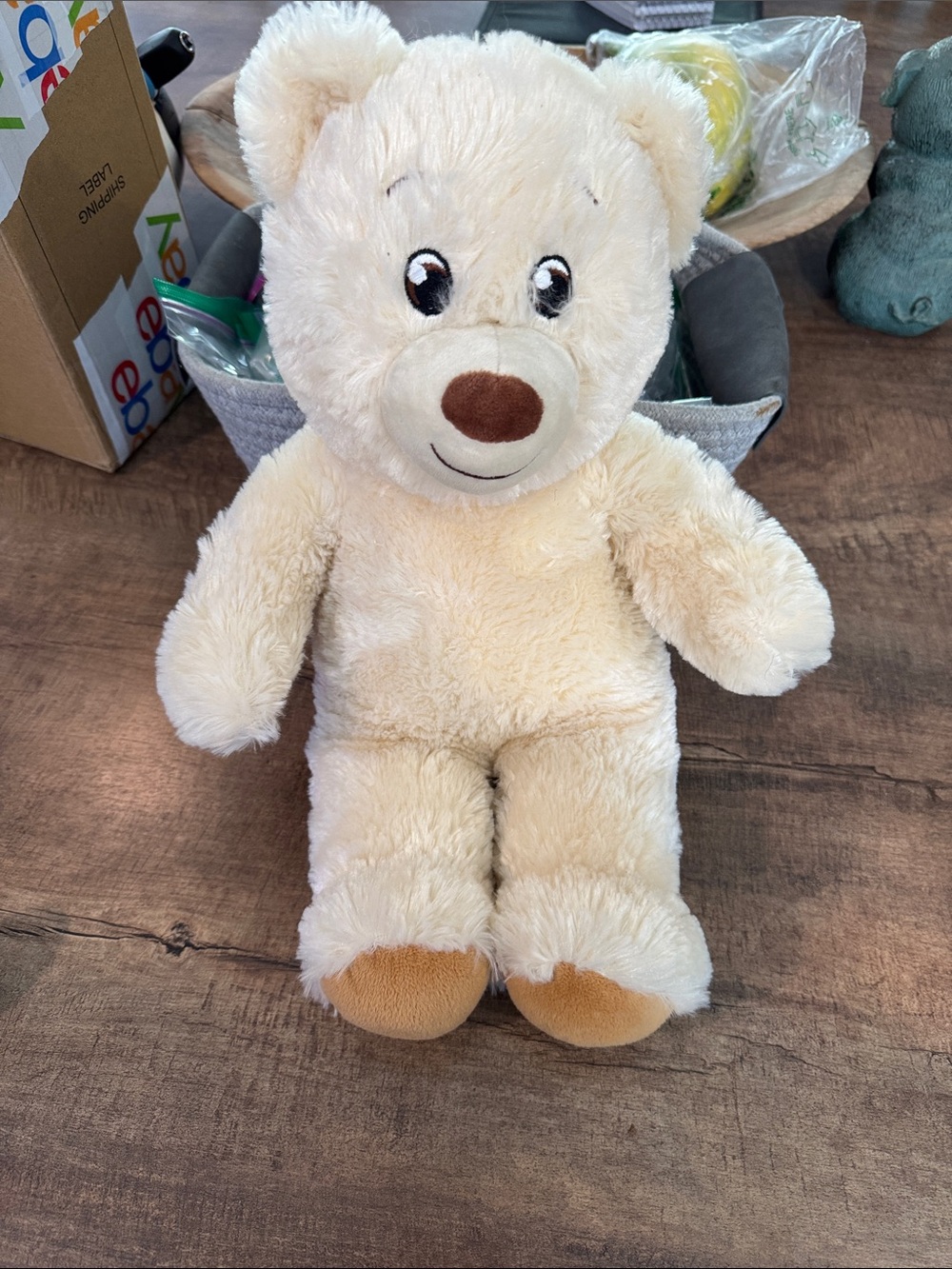 Build-A-Bear Cream Plush Teddy with Brown Nose and Tan Paw Pads